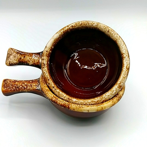 Hull Other - Hull Soup Bowls w/ Handles, Brown Drip glaze. Vintage